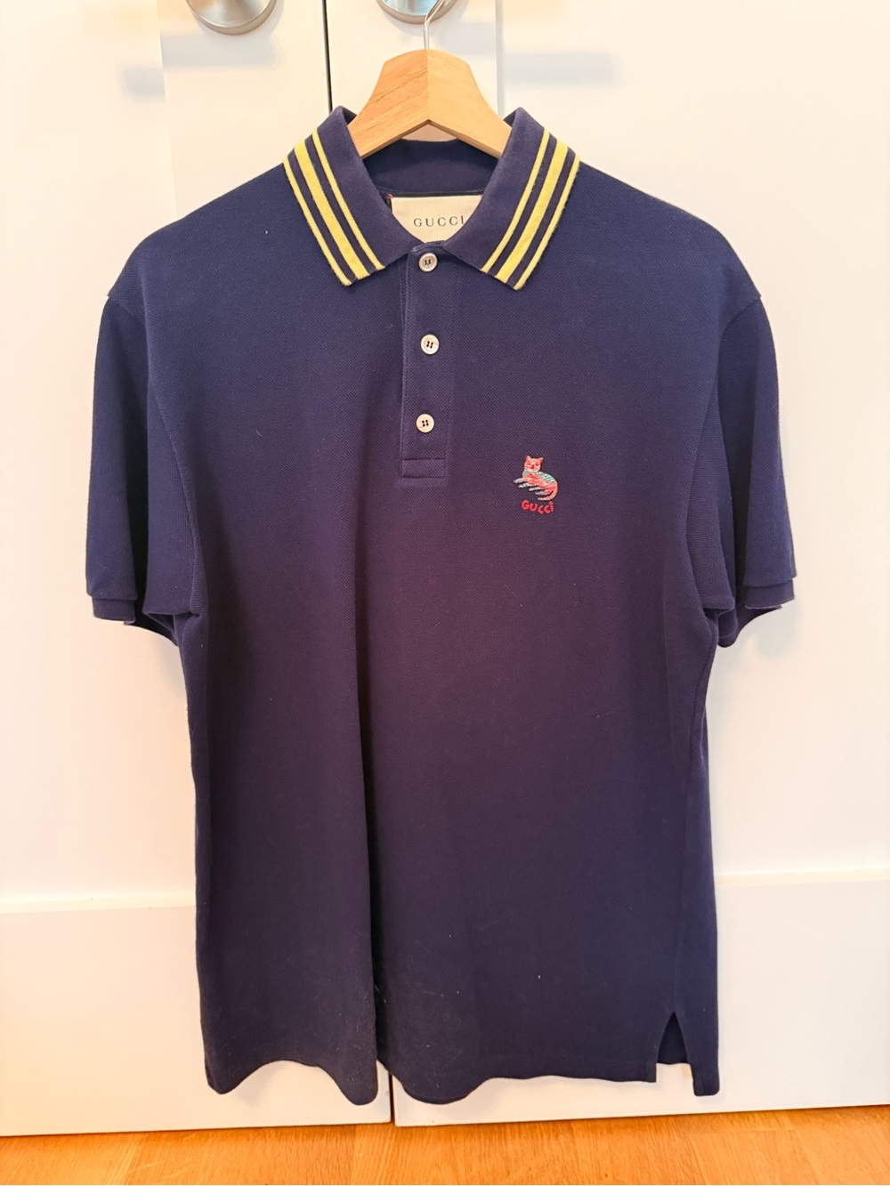 Gucci Cat Polo Navy Polo with Yellow-Trimmed Collar - NEVER WORN